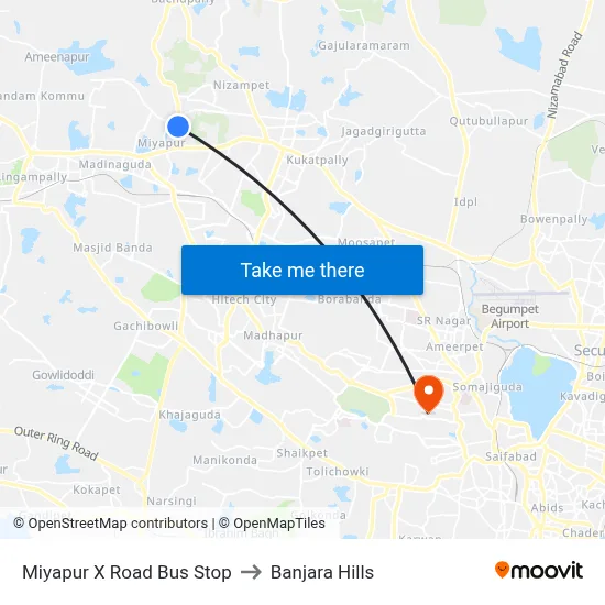 Miyapur X Road Bus Stop to Banjara Hills map