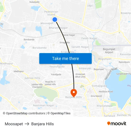 Moosapet to Banjara Hills map