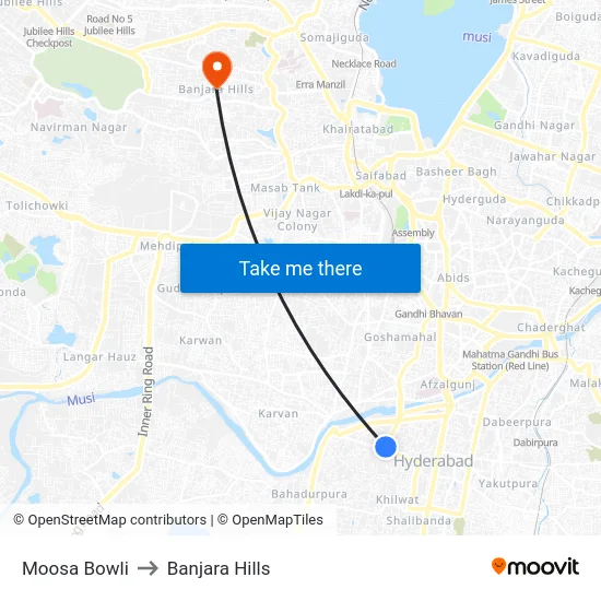 Moosa Bowli to Banjara Hills map