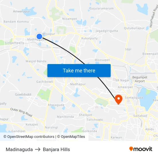 Madinaguda to Banjara Hills map