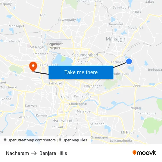 Nacharam to Banjara Hills map