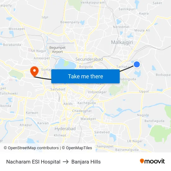 Nacharam ESI Hospital to Banjara Hills map
