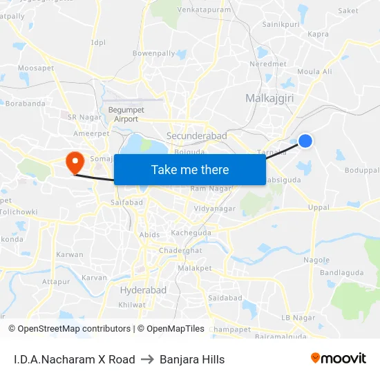 I.D.A.Nacharam X Road to Banjara Hills map