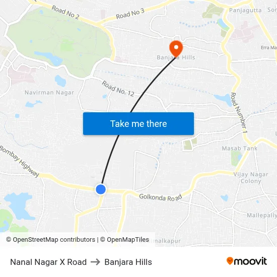 Nanal Nagar X Road to Banjara Hills map