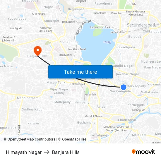 Himayath Nagar to Banjara Hills map