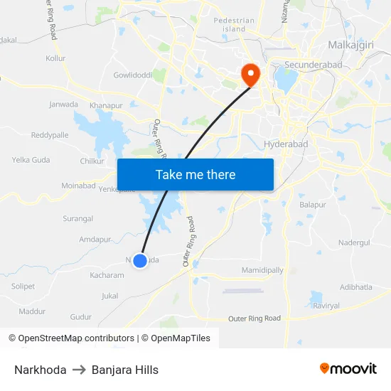 Narkhoda to Banjara Hills map