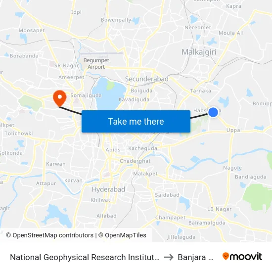 National Geophysical Research Institute (Ngri) to Banjara Hills map
