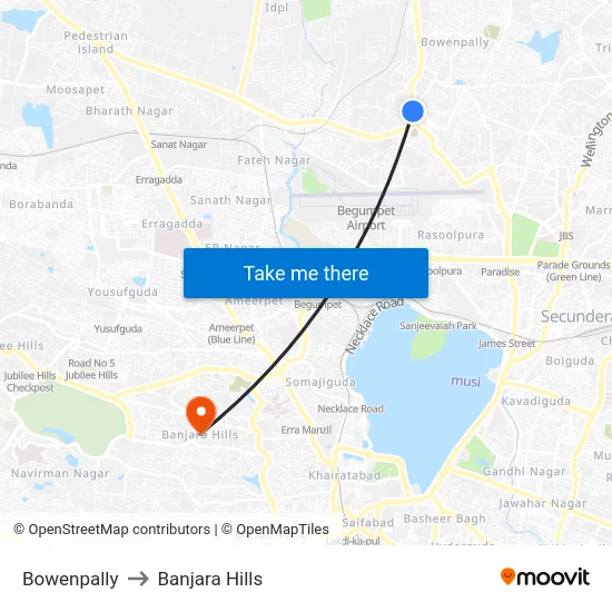 Bowenpally to Banjara Hills map