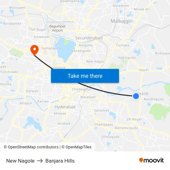 New Nagole to Banjara Hills map