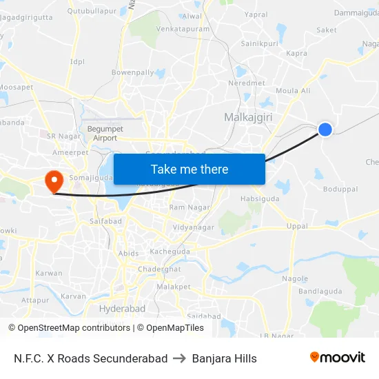 N.F.C. X Roads Secunderabad to Banjara Hills map