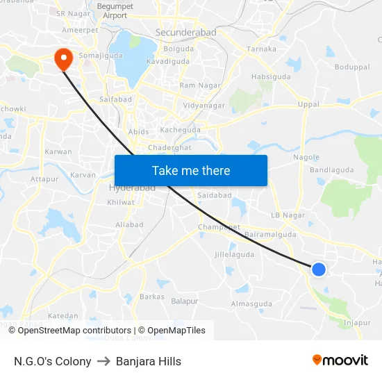 N.G.O's Colony to Banjara Hills map