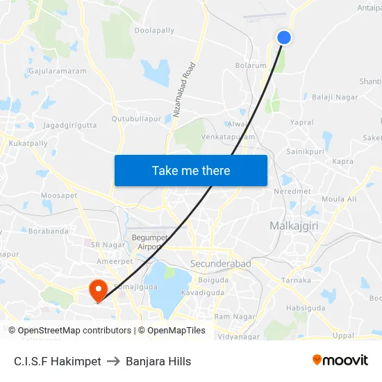 C.I.S.F Hakimpet to Banjara Hills map