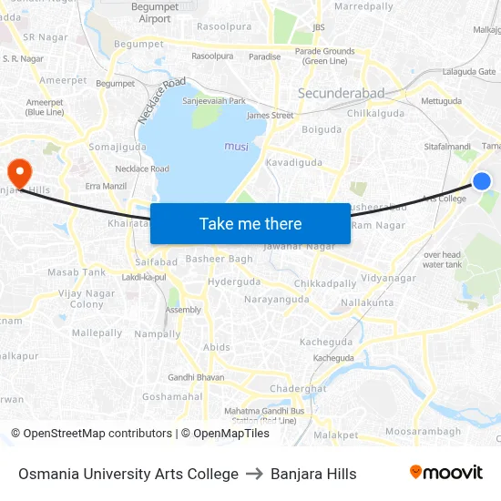 Osmania University Arts College to Banjara Hills map