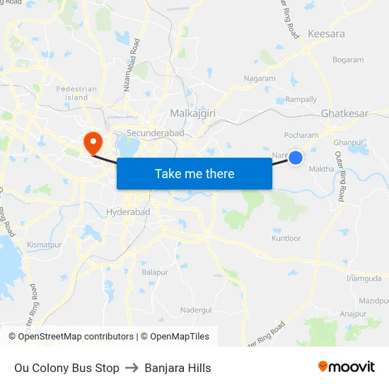 Ou Colony Bus Stop to Banjara Hills map