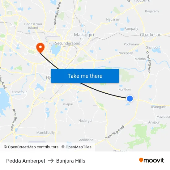 Pedda Amberpet to Banjara Hills map