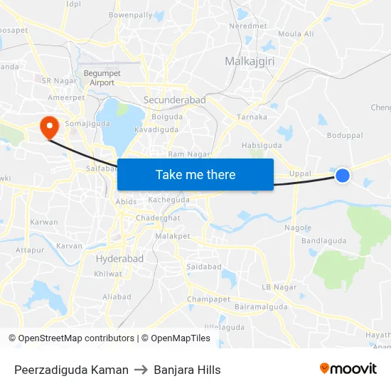 Peerzadiguda Kaman to Banjara Hills map