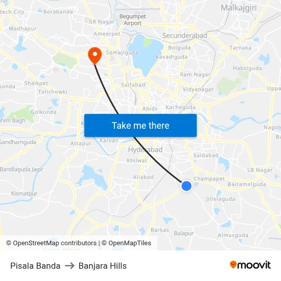 Pisala Banda to Banjara Hills map