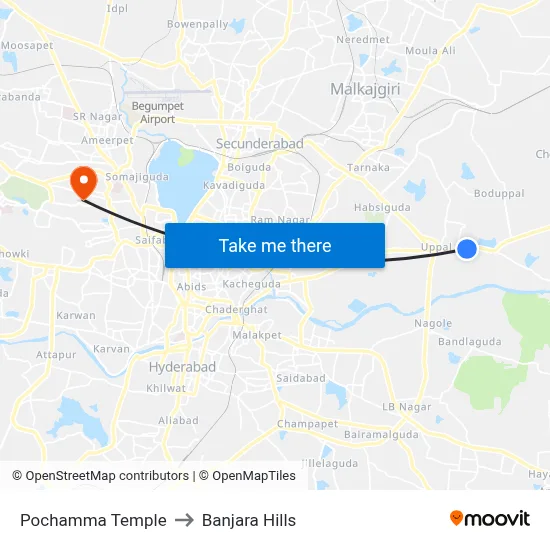 Pochamma Temple to Banjara Hills map