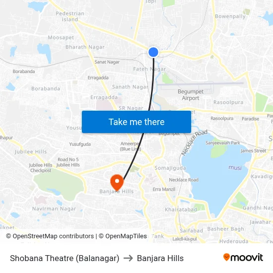 Shobana Theatre (Balanagar) to Banjara Hills map