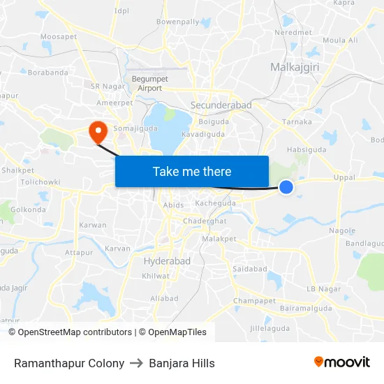 Ramanthapur Colony to Banjara Hills map