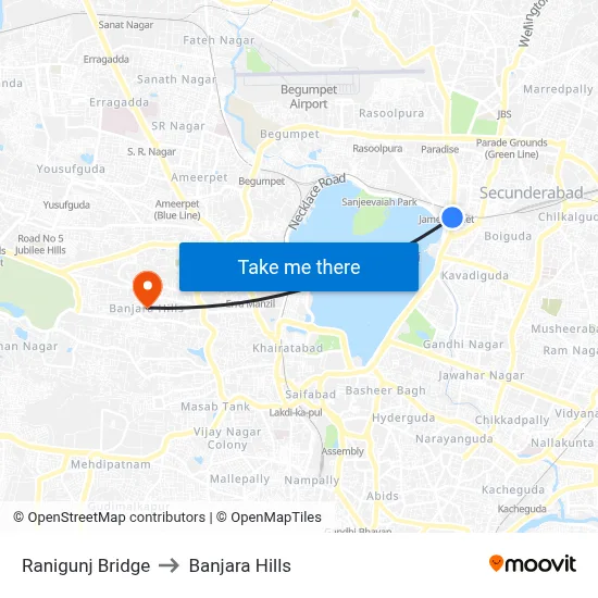 Ranigunj Bridge to Banjara Hills map