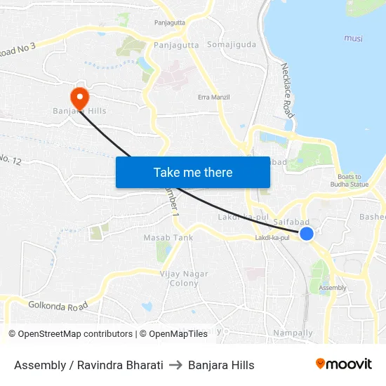 Assembly / Ravindra Bharati to Banjara Hills map
