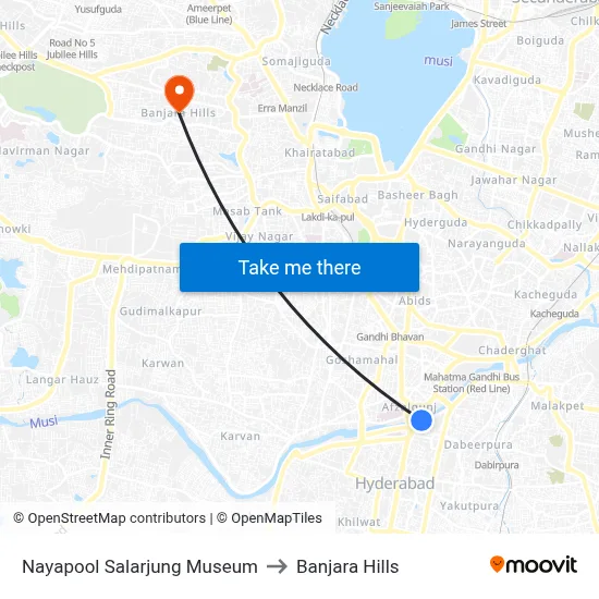 Nayapool Salarjung Museum to Banjara Hills map