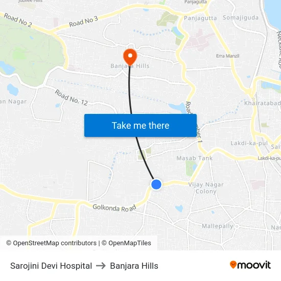 Sarojini Devi Hospital to Banjara Hills map