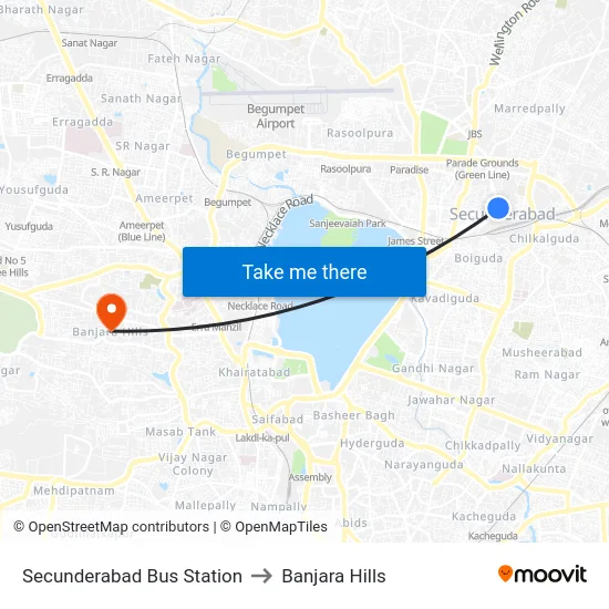 Secunderabad Bus Station to Banjara Hills map