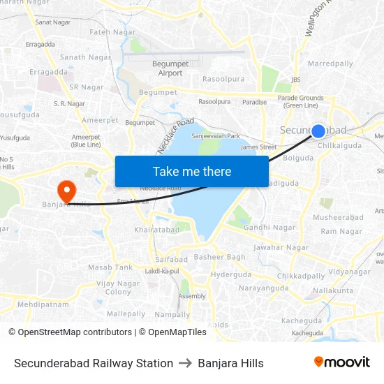 Secunderabad Railway Station to Banjara Hills map