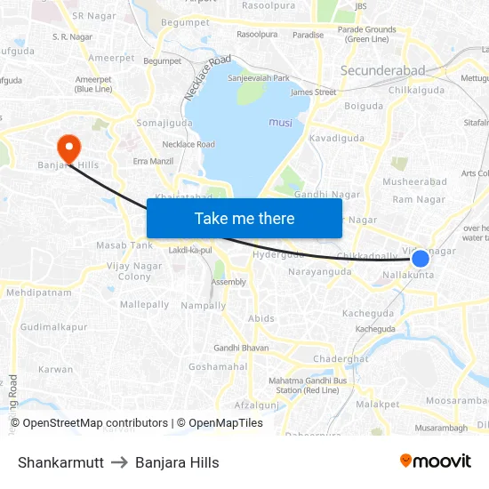 Shankarmutt to Banjara Hills map