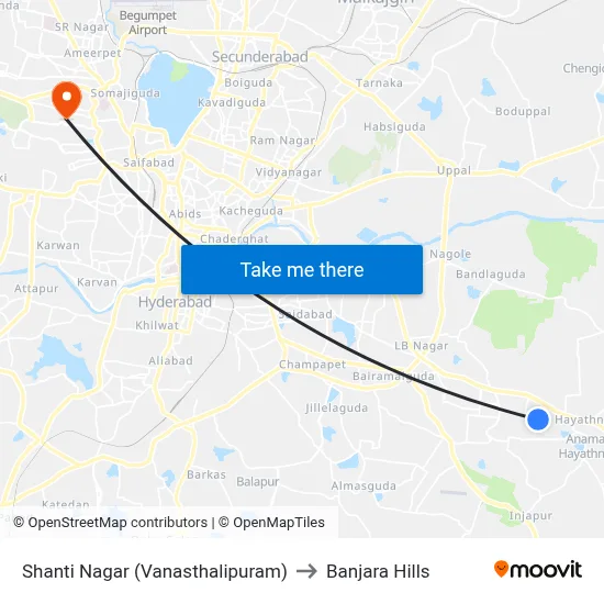 Shanti Nagar (Vanasthalipuram) to Banjara Hills map