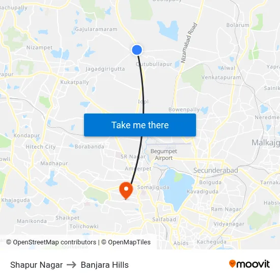 Shapur Nagar to Banjara Hills map
