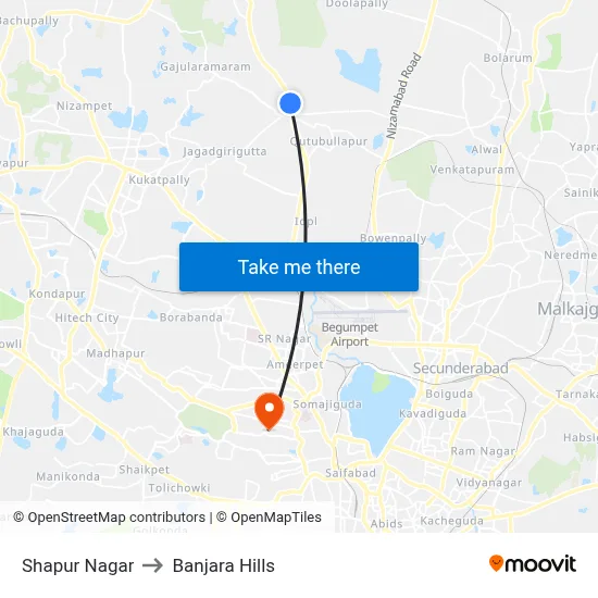 Shapur Nagar to Banjara Hills map