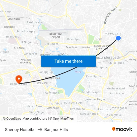 Shenoy Hospital to Banjara Hills map