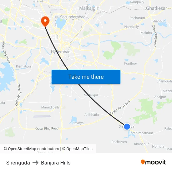 Sheriguda to Banjara Hills map