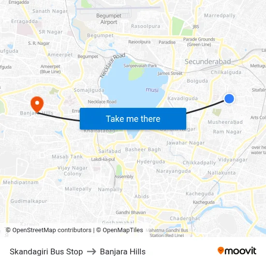Skandagiri Bus Stop to Banjara Hills map