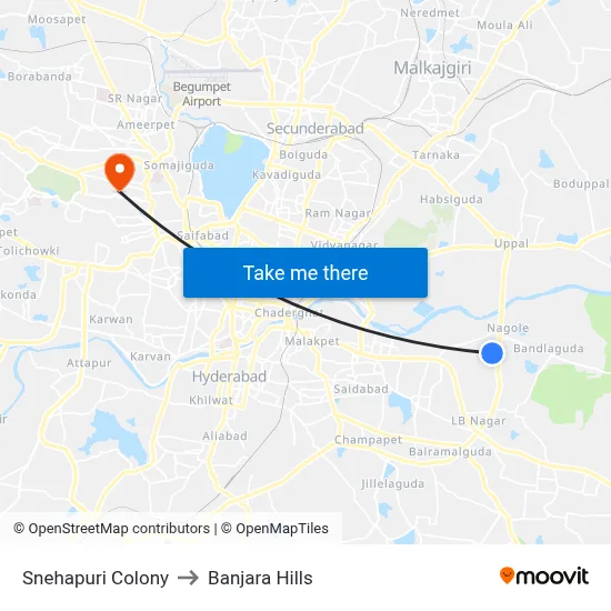 Snehapuri Colony to Banjara Hills map