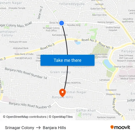 Srinagar Colony to Banjara Hills map