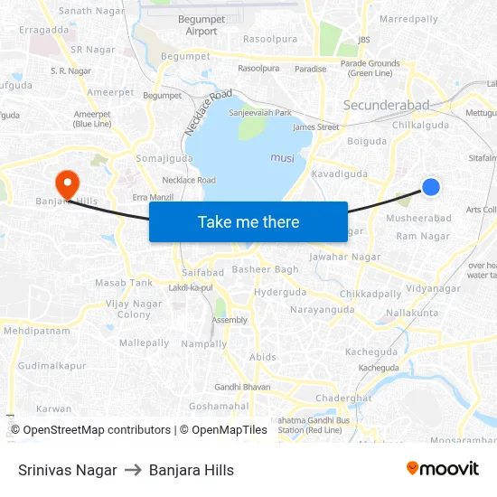 Srinivas Nagar to Banjara Hills map