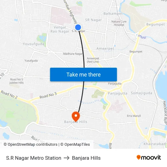 S.R Nagar Metro Station to Banjara Hills map