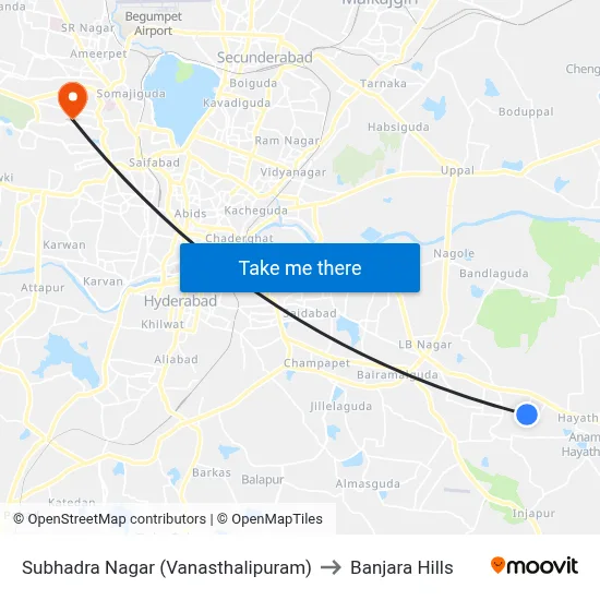 Subhadra Nagar (Vanasthalipuram) to Banjara Hills map
