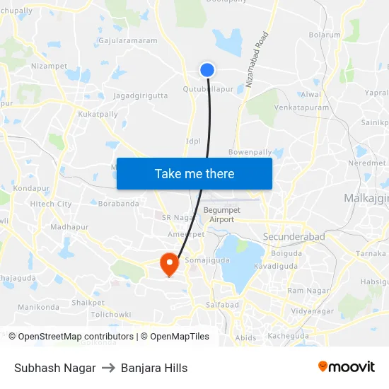Subhash Nagar to Banjara Hills map