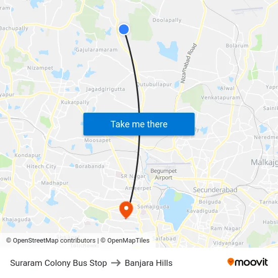 Suraram Colony Bus Stop to Banjara Hills map