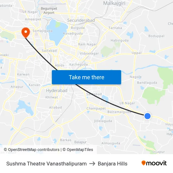 Sushma Theatre Vanasthalipuram to Banjara Hills map