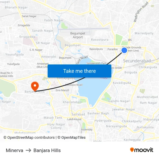 Minerva to Banjara Hills map
