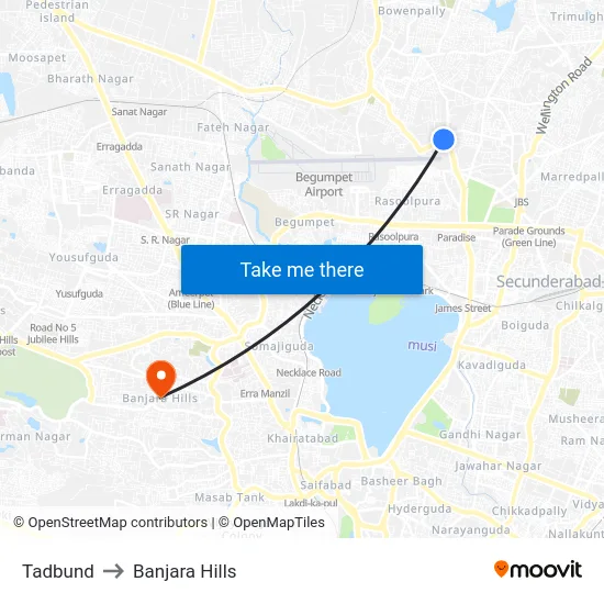 Tadbund to Banjara Hills map