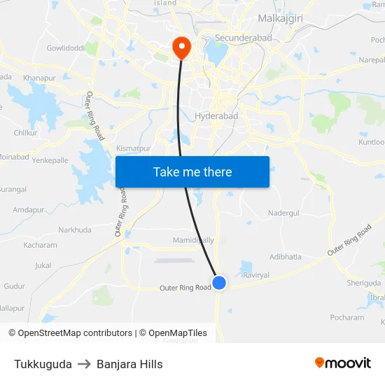 Tukkuguda to Banjara Hills map