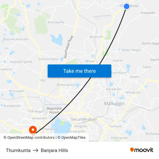 Thumkunta to Banjara Hills map