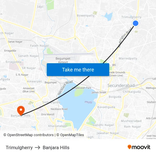 Trimulgherry to Banjara Hills map